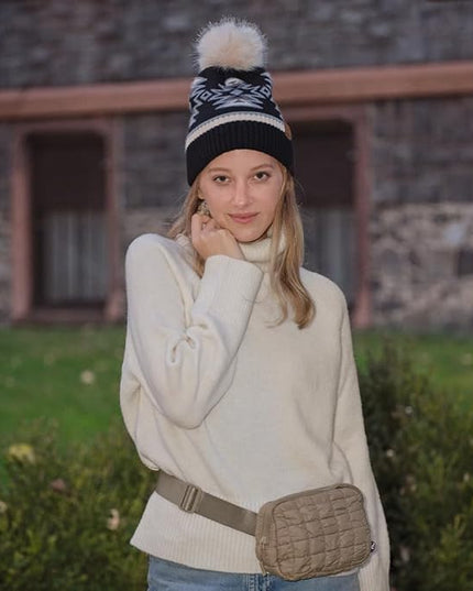 C.C Quilted Puffer Fanny Pack For Women Unisex - Daily Waist Crossbody Belt bag With Adjustable Strap (Taupe)