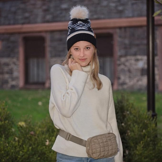 C.C Quilted Puffer Fanny Pack For Women Unisex - Daily Waist Crossbody Belt bag With Adjustable Strap (Taupe)