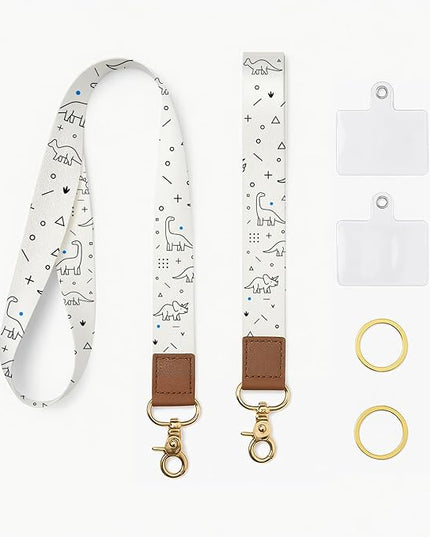 Phone Lanyard & Wrist Strap Set, Minimal Dinosaur Neck Lanyard for Phones, Keychain, Car Keys and ID Badge – Universal Everyday Carry
