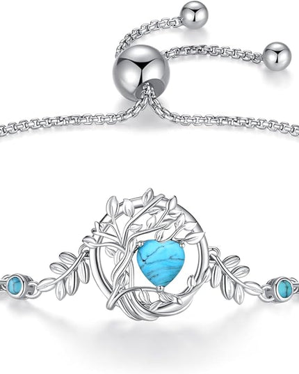 FANCIME Tree of life Birthstone Bracelet for Women Sterling Silver Tree Jewelry Birthstone Charm Bracelet Gemstone Anniversary Birthday Christmas Gifts for Wife Mom Her