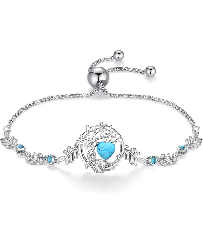 FANCIME Tree of life Birthstone Bracelet for Women Sterling Silver Tree Jewelry Birthstone Charm Bracelet Gemstone Anniversary Birthday Christmas Gifts for Wife Mom Her
