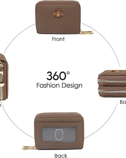 imeetu RFID Credit Card Holder, Small Leather Zipper Card Case Wallet for Women