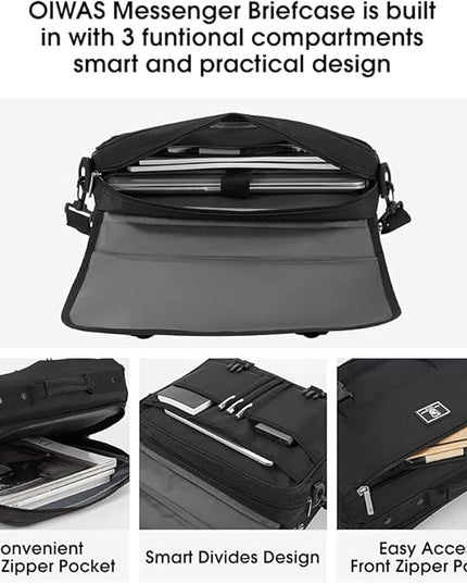 OIWAS Briefcase for 14 Inch Laptop, Messenger Bag for Men Crossbody School Satchel for Boys Multi Pockets Large Capacity Bag with Removable Shoulder Strap
