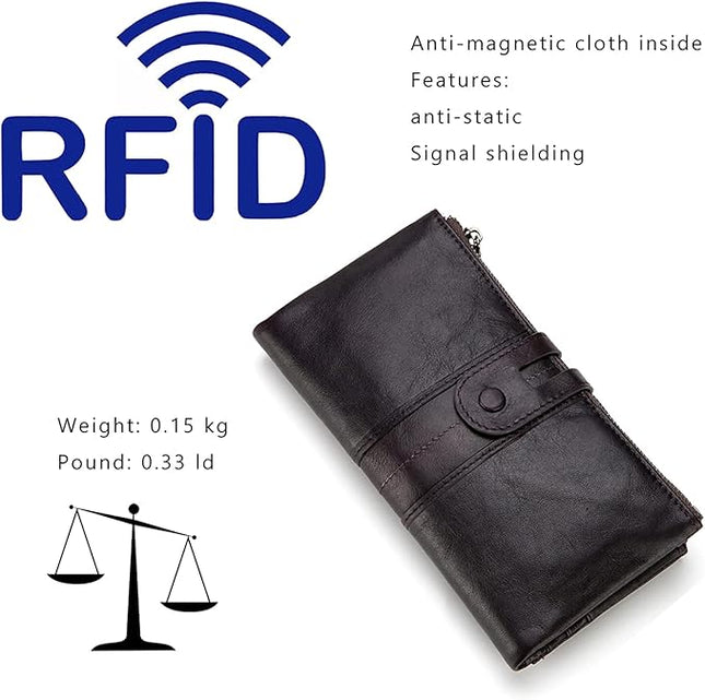 myfriday Women's RFID Blocking Genuine Leather Wallet, Bifold Long Clutch Wallet Money Clips Ladies Card Holder Purse