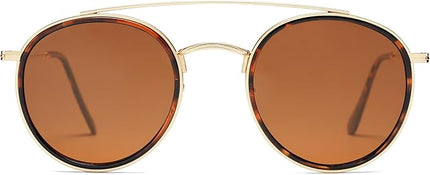 SOJOS Retro Vintage Round Polarized Sunglasses for Women Men Small Double Bridge Circle Sunnies SJ1104