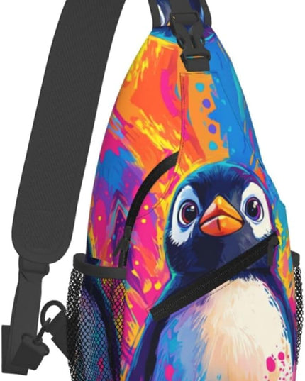 Animal Face Sling Bag Crossbody Bags Chest Bag Backpack for Travel Running and Hiking for Men Women Colorful Penguin