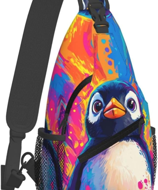 Animal Face Sling Bag Crossbody Bags Chest Bag Backpack for Travel Running and Hiking for Men Women Colorful Penguin