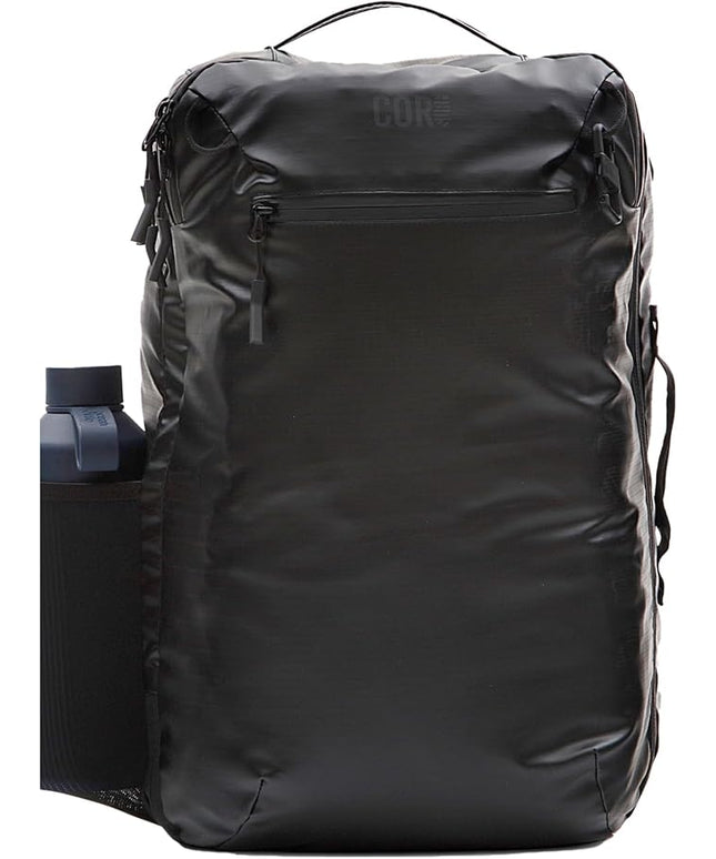 COR Surf Carry On Travel Backpack | Island Hopper 2.0 Ultralight | Airline Approved Personal Item Backpack | 34L Black with Black Zipper Waterproof Edition - FREE S-Clip Included