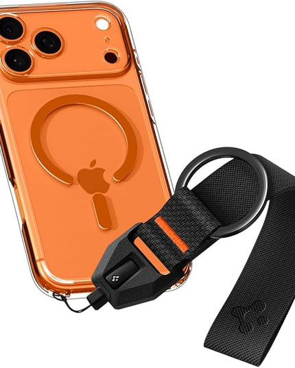Spigen Universal Lanyard Wrist Strap with Keychain for iPhone, ID Badge Wallet Holder, AirPods, Cameras, Keychain & Everyday Carry, Durable Carabiner with Wrist Strap - Black