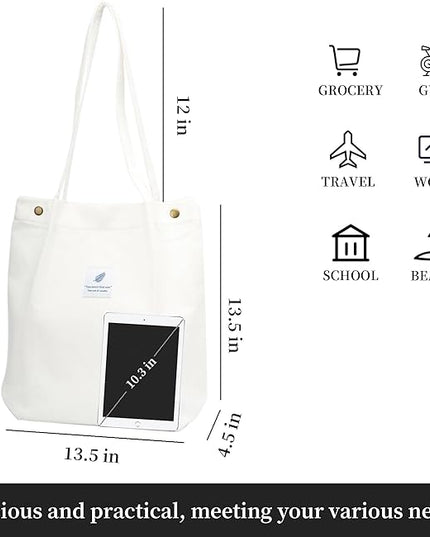 Corduroy Tote Bag Cute Tote Bags for Women Shoulder Bag with Inner Pocket for Work Beach Travel and Shopping Grocery
