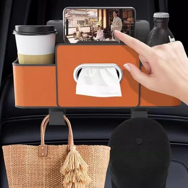 DDRIC Car Organizers and Storage Box, 2026 New 3-in-1 Car Backseat Organizer, Multifunctional Car Seat Back Storage Box with Tissue Holder 2 Cup, for Hold Phone, Drinks, Handbag (2-A)