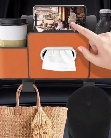 DDRIC Car Organizers and Storage Box, 2026 New 3-in-1 Car Backseat Organizer, Multifunctional Car Seat Back Storage Box with Tissue Holder 2 Cup, for Hold Phone, Drinks, Handbag (1-A)