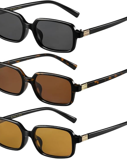 MASDUN Polarized Narrow Rectangle Sunglasses for Women Men Trendy Y2k Retro 90s Sun Glasses (3 Pack)