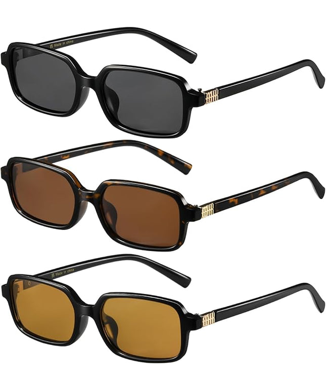 MASDUN Polarized Narrow Rectangle Sunglasses for Women Men Trendy Y2k Retro 90s Sun Glasses (3 Pack)