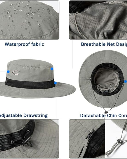 Oversized XL XXL Waterproof Sun Hat for Big Heads Mesh Bucket Hat Wide Brim Adjustable Packable Hiking Beach Fishing
