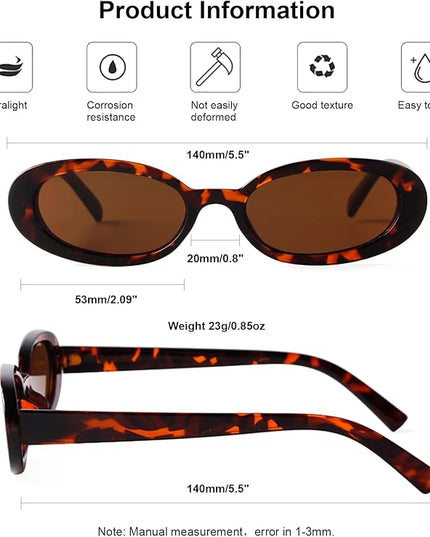 90s Sunglasses for Women Men Retro Small Oval Sunglasses