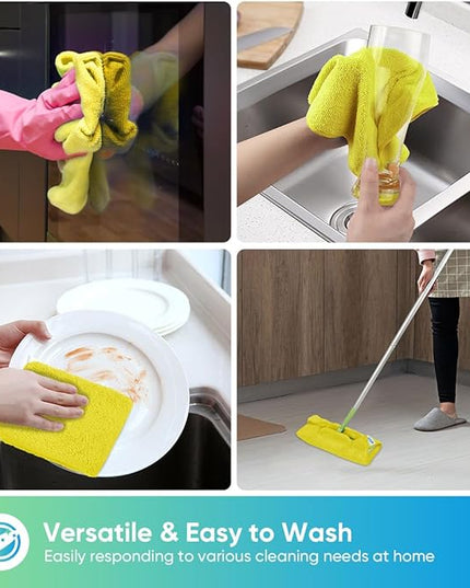 HOMEXCEL Yellow Microfiber Cleaning Cloth, 12 Pack Premium Microfiber Towels for Cars, Lint Free, Highly Absorbent, Reusable Cleaning Rags for Car, Household, Kitchen, Window, 11.5"X11.5"