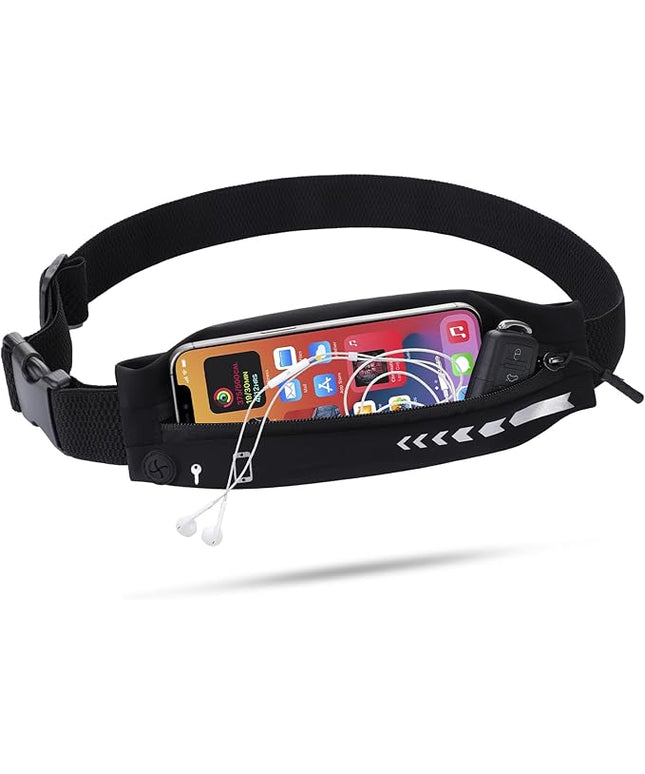 USHAKE Slim Running Belt for Women Men-Runners Phone Holder Fanny Pack, Adjustable, Bounce Free Waist Pouch bag for Workout, Money Belt, Run Gear Accessories Black