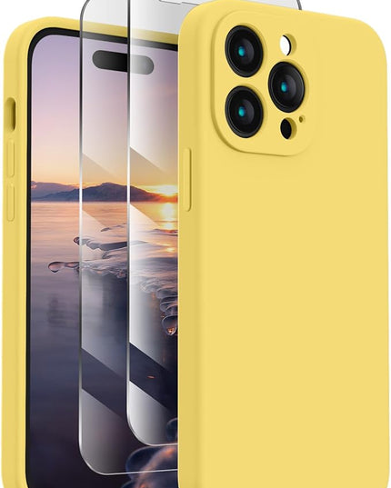 FireNova Designed for iPhone 14 Pro Max Case, Silicone Upgraded [Camera Protection] Case with [2 Screen Protectors], Soft Anti-Scratch Microfiber Lining Inside, 6.7 inch, Yellow