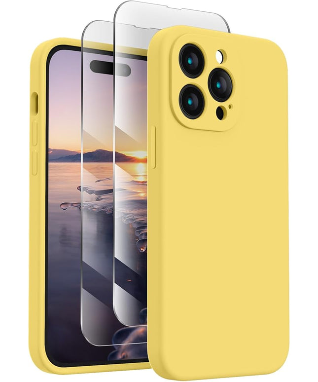 FireNova Designed for iPhone 14 Pro Max Case, Silicone Upgraded [Camera Protection] Case with [2 Screen Protectors], Soft Anti-Scratch Microfiber Lining Inside, 6.7 inch, Yellow