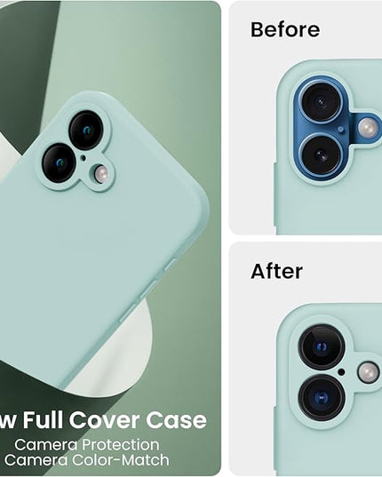 FireNova Designed for iPhone 16 Plus Case, Silicone Upgraded [Camera Protection] Case with [2 Screen Protectors], Soft Anti-Scratch Microfiber Lining Inside, 6.7 inch, Mint Green