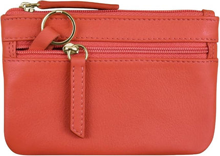 ili New York Mini Leather Coin Purse, Compact Design with Key Ring and RFID Protection for Women and Men in Vibrant Colors, Coral