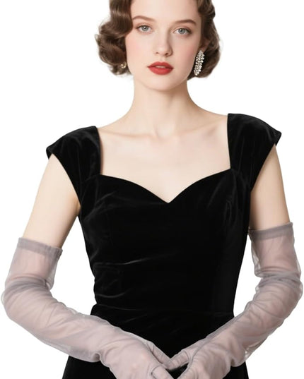 THARAHT Women Long Gloves with Satin Elbow Length for 1920s Opera Tea Party Costumes Bridal Evening Dress