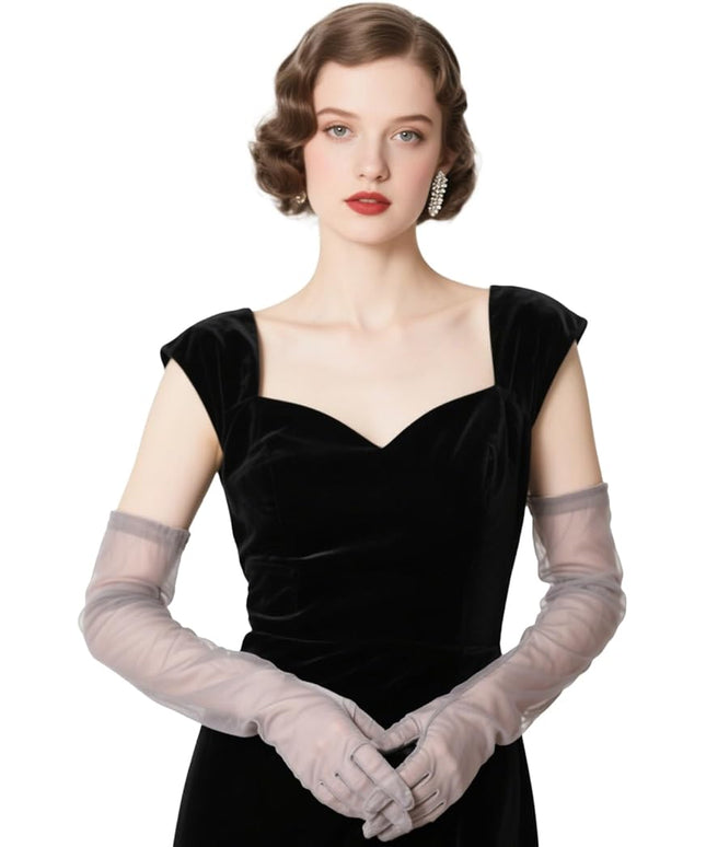 THARAHT Women Long Gloves with Satin Elbow Length for 1920s Opera Tea Party Costumes Bridal Evening Dress