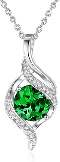 FANCIME Birthstone Necklace for Women Round Cubic Zirconia Necklace S925 Sterling Silver full Love Birthday Gifts for Mom Women