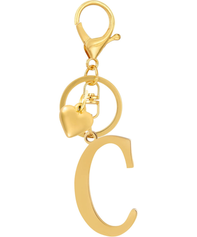 A-Z Heart Initial Letter Keychain, Stainless Steel Alphabet Charm for Handbags, Gift for Women and Girls