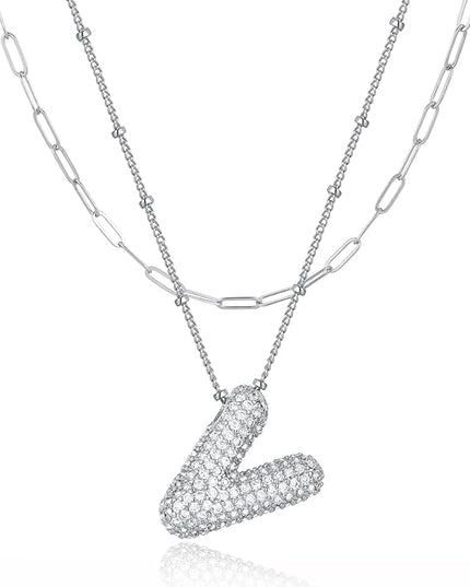 LUCA SMITH Initial Necklaces for Women, Dainty Balloon Bubble Letter, Name Letter Alphabet Pendant Layered Choker Chain Jewelry Gift