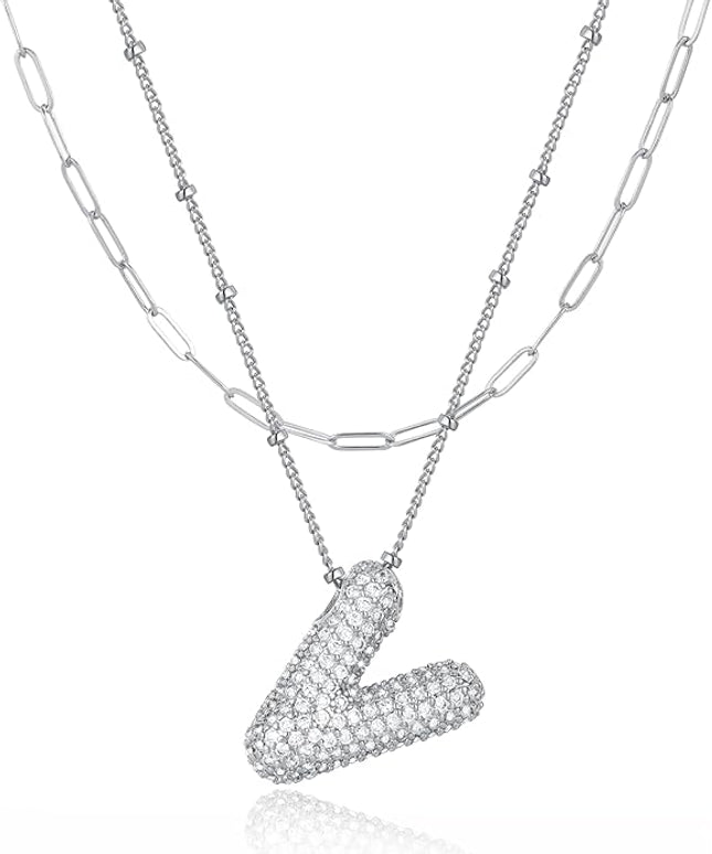 LUCA SMITH Initial Necklaces for Women, Dainty Balloon Bubble Letter, Name Letter Alphabet Pendant Layered Choker Chain Jewelry Gift