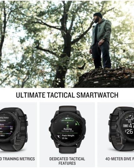 Garmin Tactix 8, 51mm, AMOLED Display, Titanium Bezel, Sapphire Lens, Premium Tactical GPS Smartwatch, Includes Applied Ballistics Ultralight Solver, 40 M Dive Rating w/Wearable4U PowerBank Bundle