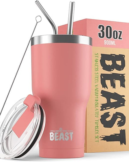 Beast 30 oz Tumbler Stainless Steel Vacuum Insulated Coffee Ice Cup Double Wall Travel Flask (Blossom Pink)