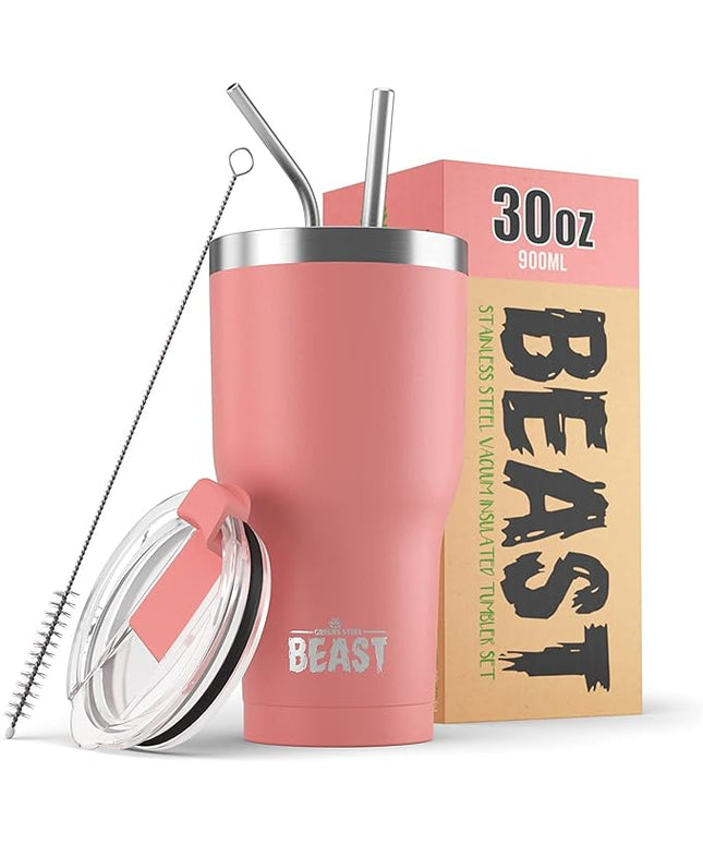 Beast 30 oz Tumbler Stainless Steel Vacuum Insulated Coffee Ice Cup Double Wall Travel Flask (Blossom Pink)