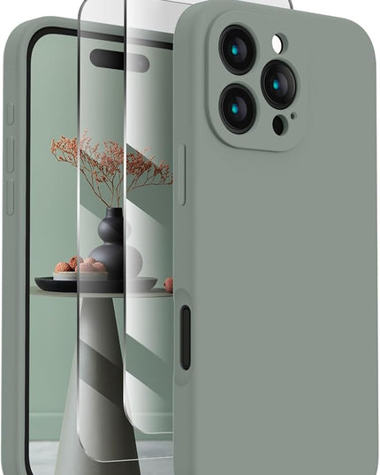 FireNova Designed for iPhone 16 Pro Case, Silicone Upgraded [Camera Protection] Phone Case with [2 Screen Protectors], Soft Anti-Scratch Microfiber Lining Inside, 2024, Calke Green
