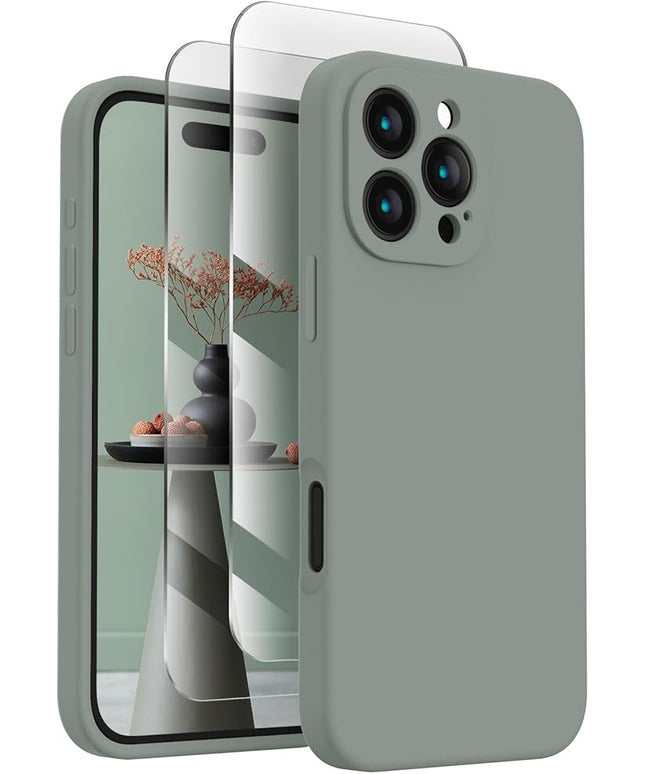 FireNova Designed for iPhone 16 Pro Case, Silicone Upgraded [Camera Protection] Phone Case with [2 Screen Protectors], Soft Anti-Scratch Microfiber Lining Inside, 2024, Calke Green