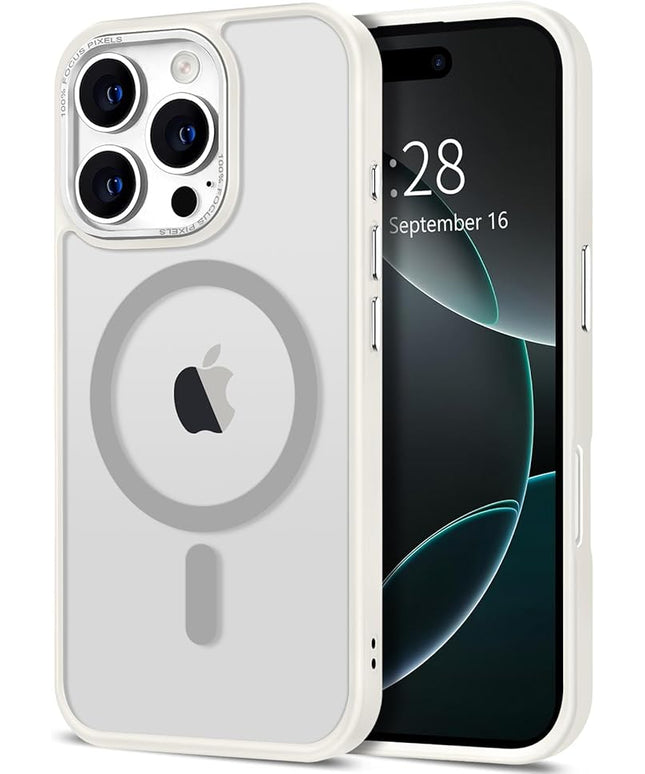 Hython Case for iPhone 16 Pro Case Magnetic Translucent Matte Phone Cases 6.3" [Compatible with MagSafe] Thin Slim Fit Shockproof Bumper Hard Protective Cover for Women Men Girls, Frosted Cream White