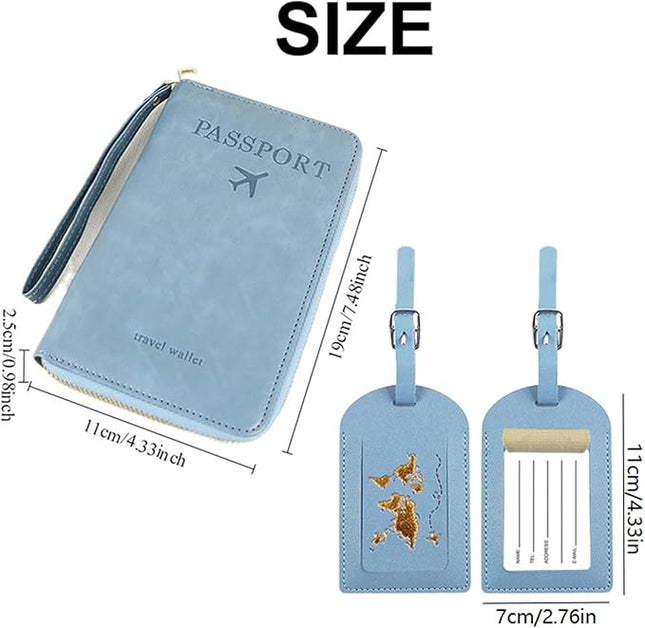Multi-Functional RFID Passport Wallet Set, Blocking Passport Holder Travel Wallet, Holds Phones, Anti-Theft Protective Case with Multiple Card Pockets for Secure Travel Essentials (Blue)