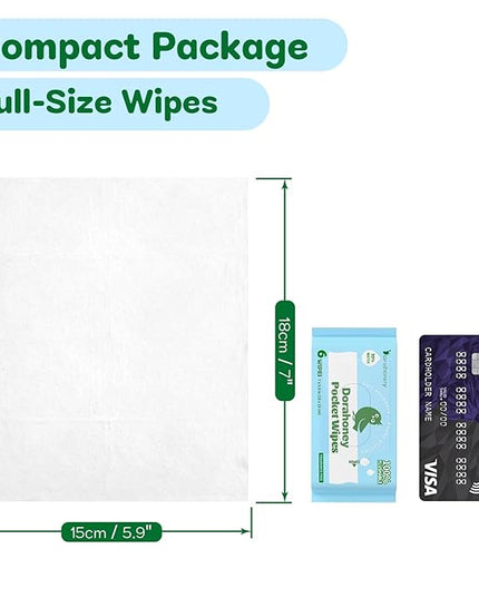 Flushable Wipes Travel Size, 99% Water Mini Wet Wipes for Sensitive Skin, Hypoallergenic & Unscented On The Go Pocket Wipes, 144 Count (24 Packs of 6)