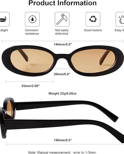 90s Sunglasses for Women Men Retro Small Oval Sunglasses