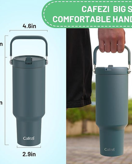 40oz Tumbler with Handle and Straw, Vacuum Insulated Tumblers with Flip Straw and Top Handle, Reusable Insulated Cup for Home, Outdoors, Leakproof, Fits in Cup Holder, Cold for 30 Hours