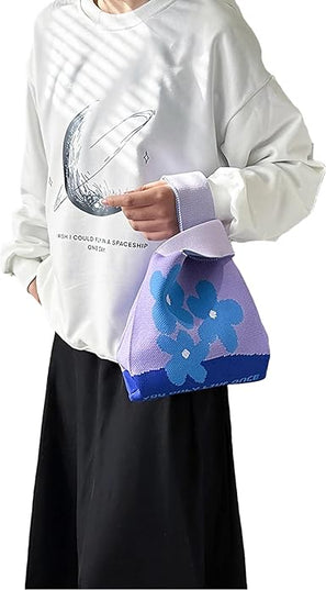 Women's Wrist Knot Tote Bag Small Crochet Wristlet Handbag Aesthetic Cute Knit Purse (Very Small Size)