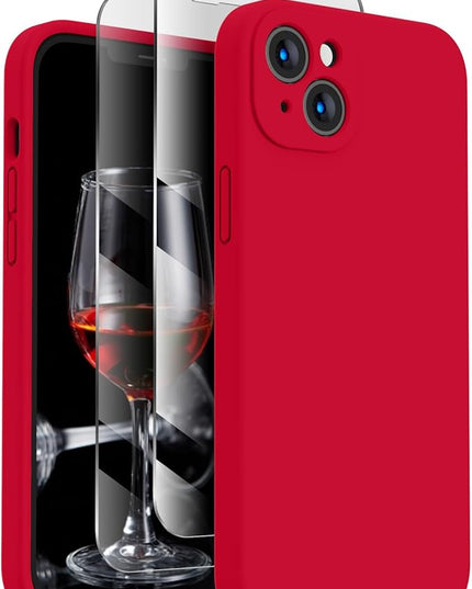 FireNova Designed for iPhone 14 Case, Silicone Upgraded [Camera Protection] Phone Case with [2 Screen Protectors], Soft Anti-Scratch Microfiber Lining Inside, 6.1 inch, Deep Red
