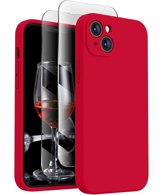 FireNova Designed for iPhone 14 Case, Silicone Upgraded [Camera Protection] Phone Case with [2 Screen Protectors], Soft Anti-Scratch Microfiber Lining Inside, 6.1 inch, Deep Red