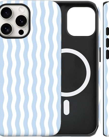 Magnetic for iPhone 11 Case Cute Wavy Stripes Phone Case, Shockproof Slim TPU and Hard PC Protective Phone Cover Compatible with MagSafe Designed for Women Girls, Blue