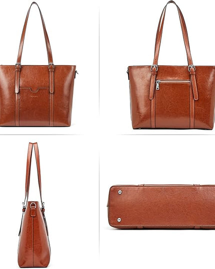 BOSTANTEN Leather Laptop Bag Work Tote for Women Shoulder Handbag Briefcase 15.6 inch Satchel Computer Bag