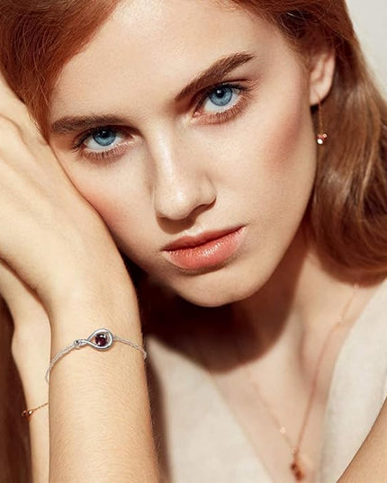 FANCIME Love Bracelet 925 Sterling Silver Infinity Birthstone Bracelets for Women Fine Jewelry Birthday Christmas Gifts for Her Mom Wife, Chain Length 6.7"+1.2" Extend