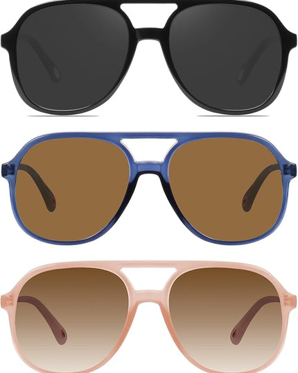 YDAOWKN Retro Square Aviator Sunglasses for Womens Mens Vintage 70s Double Bridge Sun Glasses