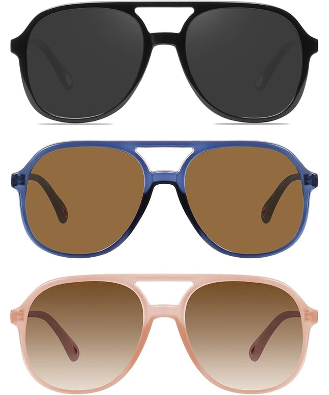 YDAOWKN Retro Square Aviator Sunglasses for Womens Mens Vintage 70s Double Bridge Sun Glasses